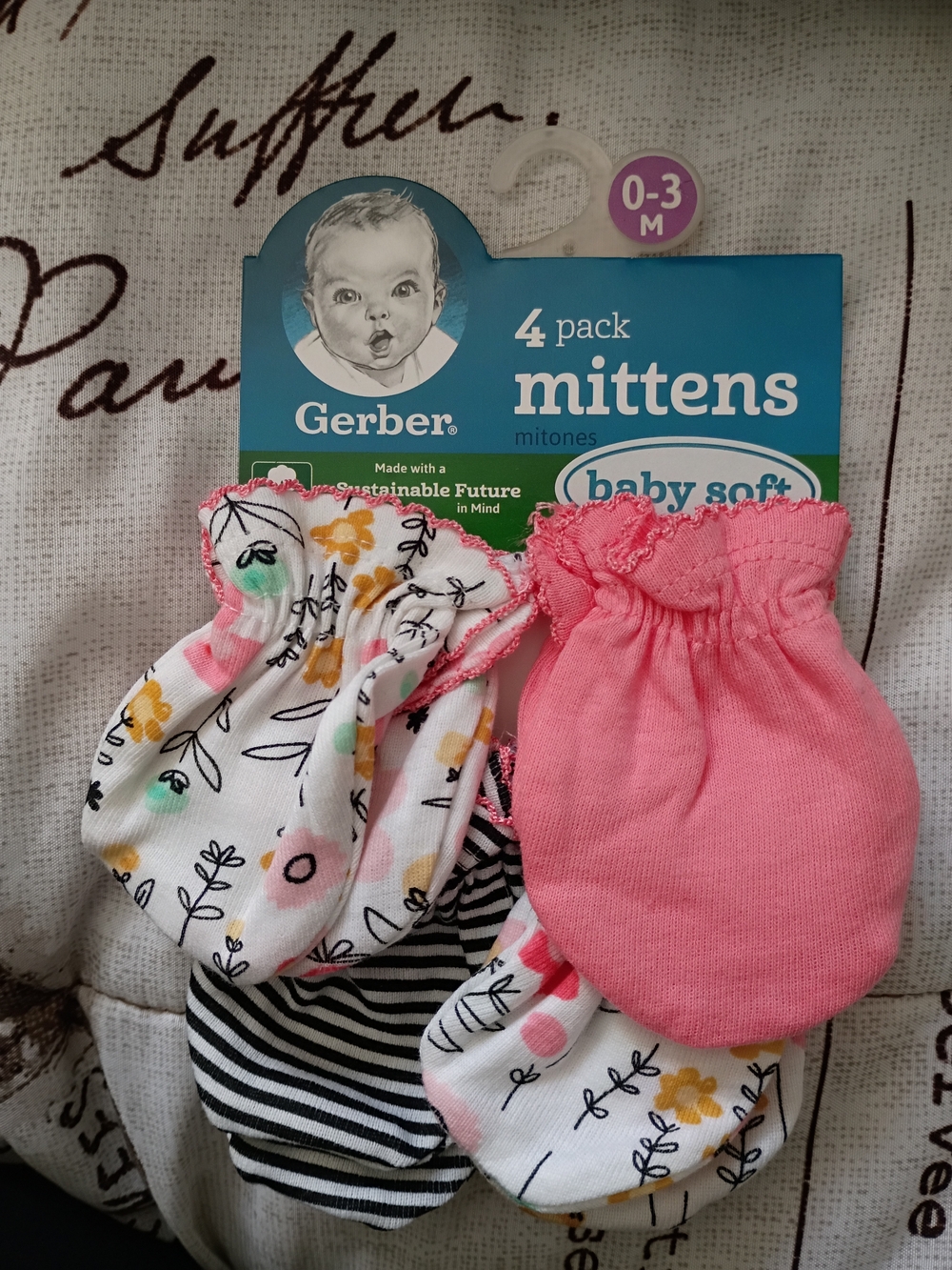 Gerber Baby Mittens 4-Pack - Pink & Floral